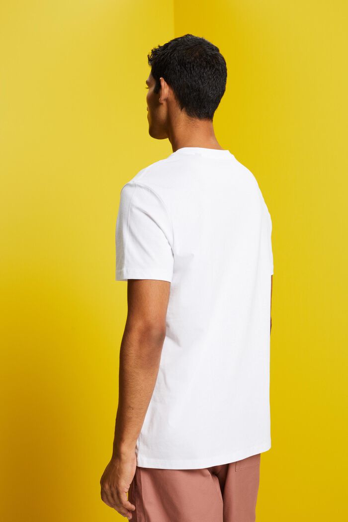 T-Shirt mit V-Ausschnitt aus Pima-Baumwolle, WHITE, detail image number 3
