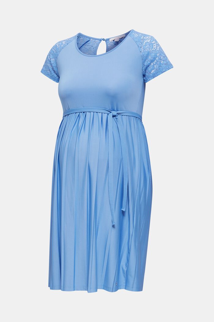 Jersey-Stretch-Kleid mit Spitze, BLUE, overview
