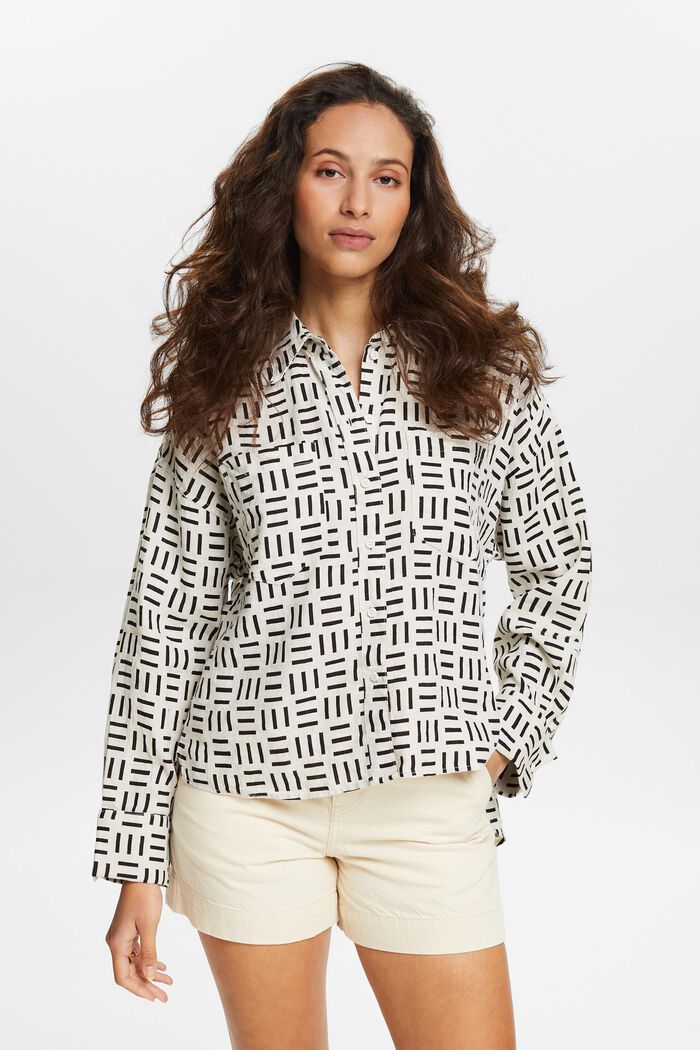 Button-Up-Hemd aus Leinen mit Print, WHITE, detail image number 0