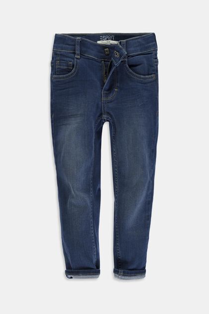 Stretch-Jeans mit Weitenservice und Verstellbund, BLUE DARK WASHED, overview