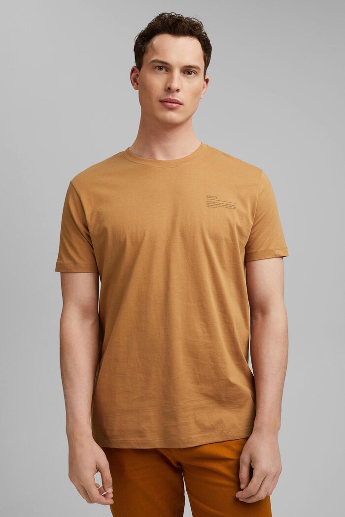 Jersey-T-Shirt mit Print, 100% Bio-Baumwolle, CAMEL, detail image number 0