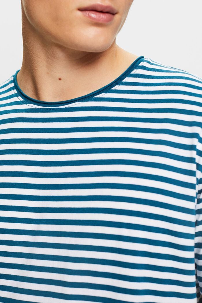 Jersey-T-Shirt mit Streifenmuster, PETROL BLUE, detail image number 3