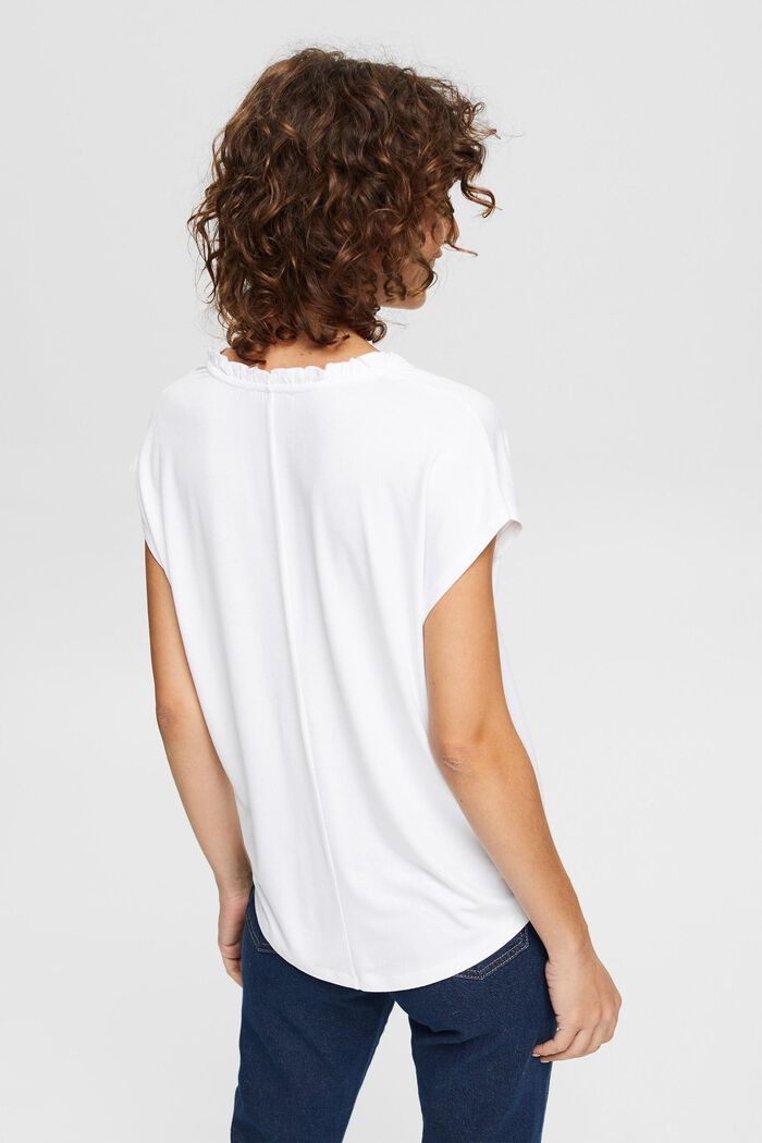 T-Shirt mit Rüschen-Details, LENZING™ ECOVERO™, WHITE, detail image number 3