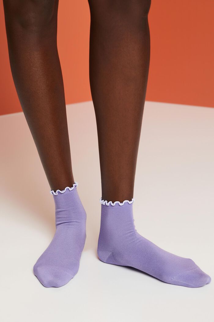 2er-Pack halbhohe Socken mit Rüschen, WHITE/LILAC, detail image number 1