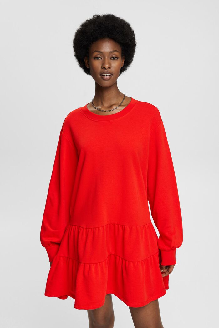Mini-Sweatshirt-Kleid mit Rüschen, RED, detail image number 0