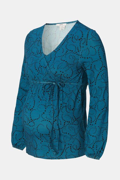 Gemustertes Longsleeve, LENZING™ ECOVERO™, BLUE CORAL, overview