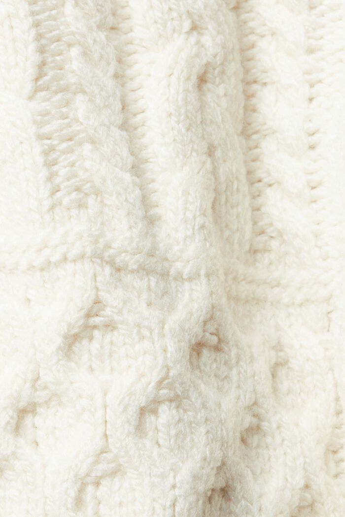 Strick-Cardigan mit Zopfmuster aus Wollmix, OFF WHITE, detail image number 4