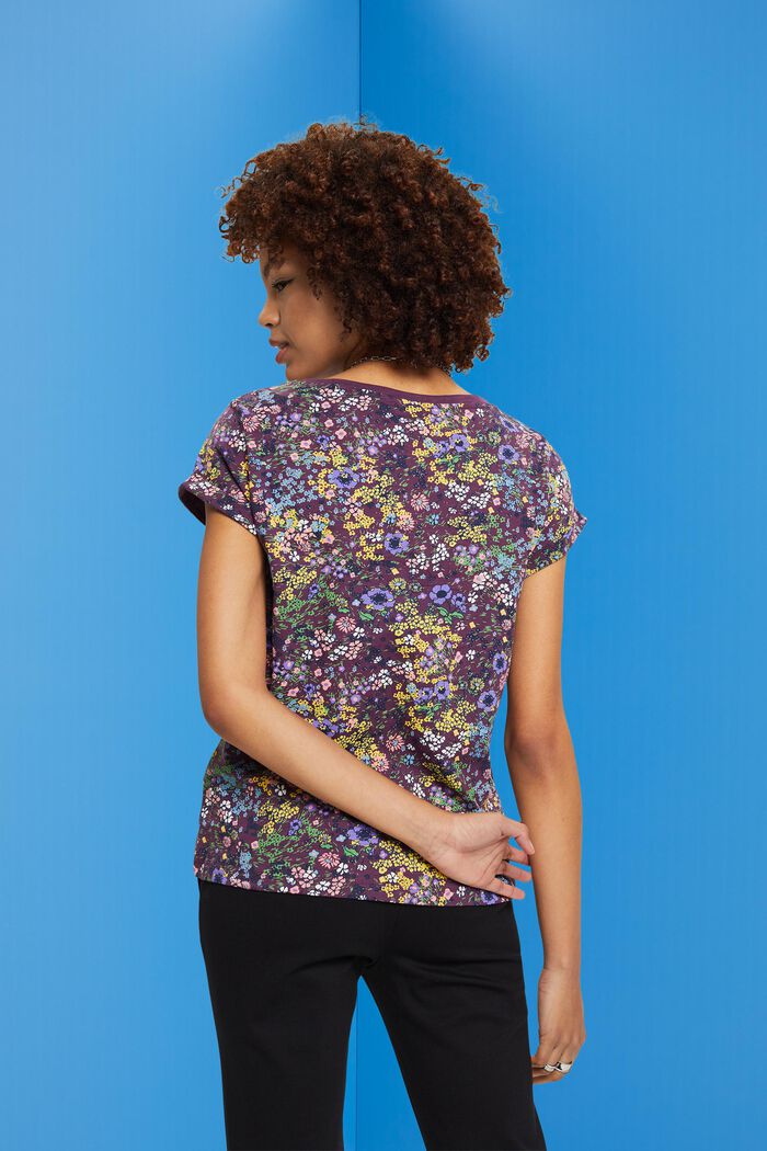 Baumwoll-T-Shirt mit floralem Print, DARK PURPLE, detail image number 3