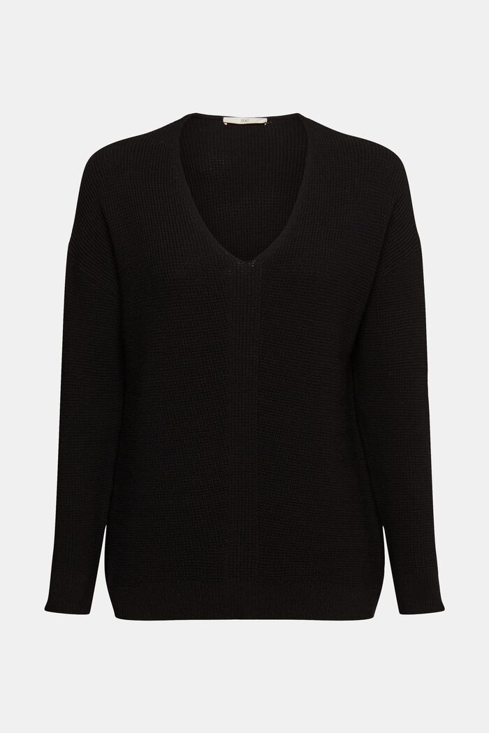 Locker gestrickter Pullover mit V-Ausschnitt, BLACK, detail image number 6