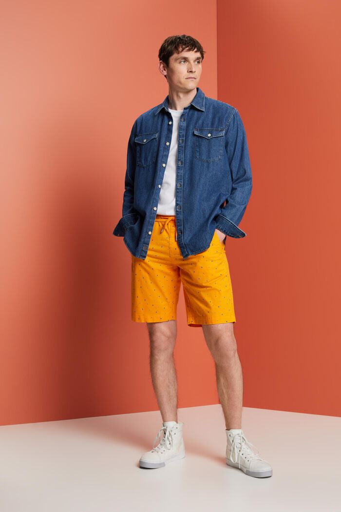 Gemusterte Pull-on-Shorts, Baumwollstretch, BRIGHT ORANGE, detail image number 1