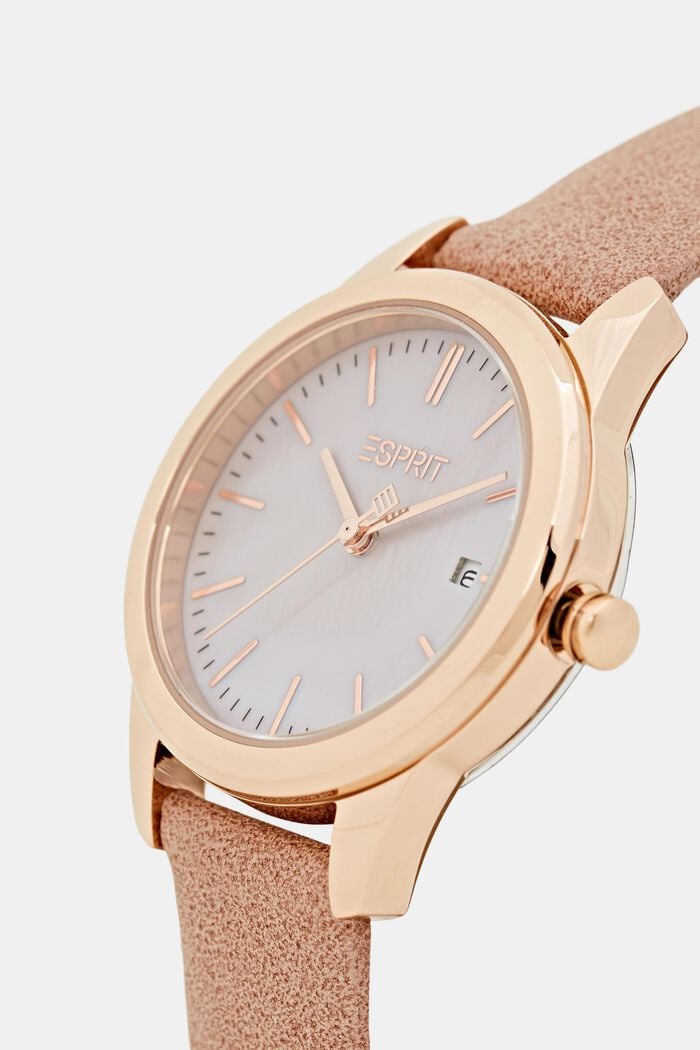 Edelstahl-Uhr mit Armband in Lederoptik, PINK, detail image number 1