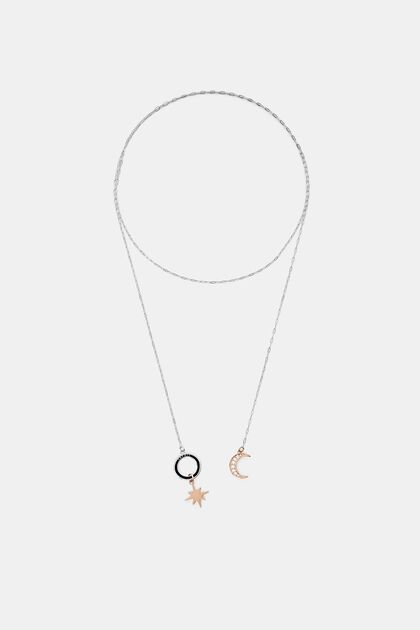 Halskette mit Charm-Anhängern Mond und Stern, ROSEGOLD, overview