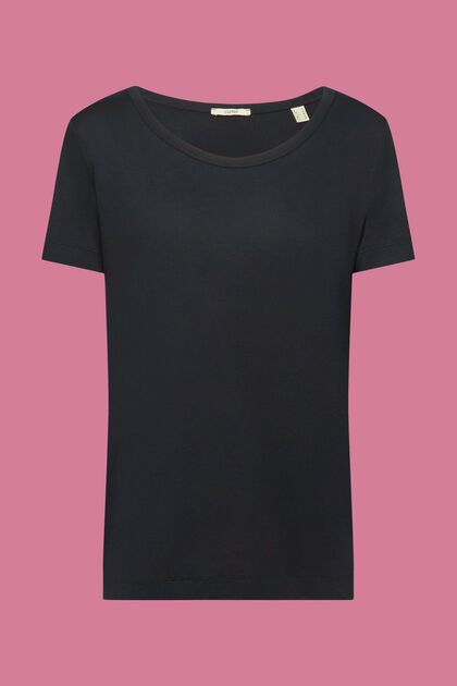 Viskose-T-Shirt mit weitem, rundem Ausschnitt, BLACK, overview