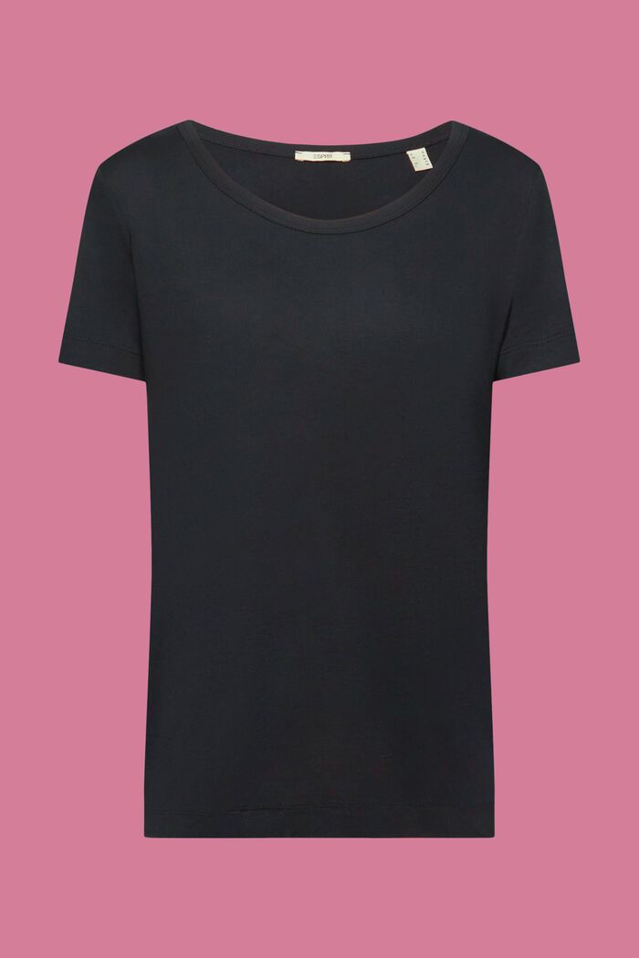 Viskose-T-Shirt mit weitem, rundem Ausschnitt, BLACK, detail image number 6