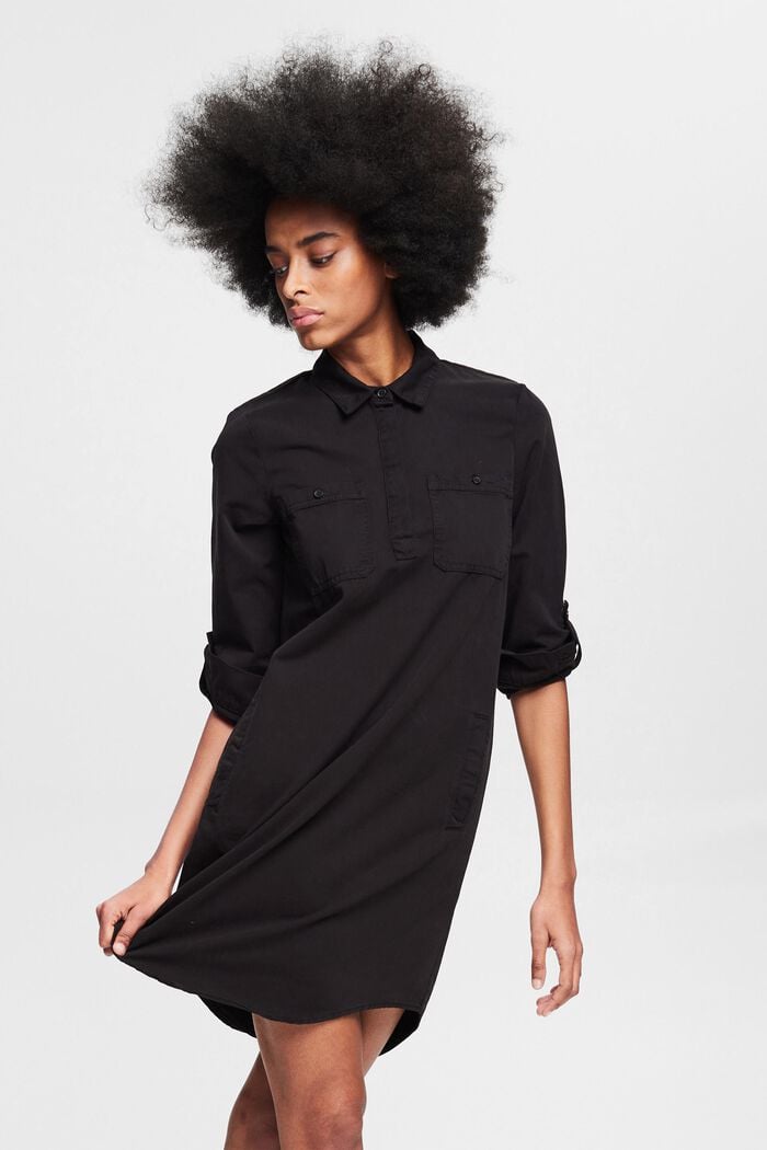 Canvas-Kleid aus 100% Pima-Baumwolle, BLACK, overview