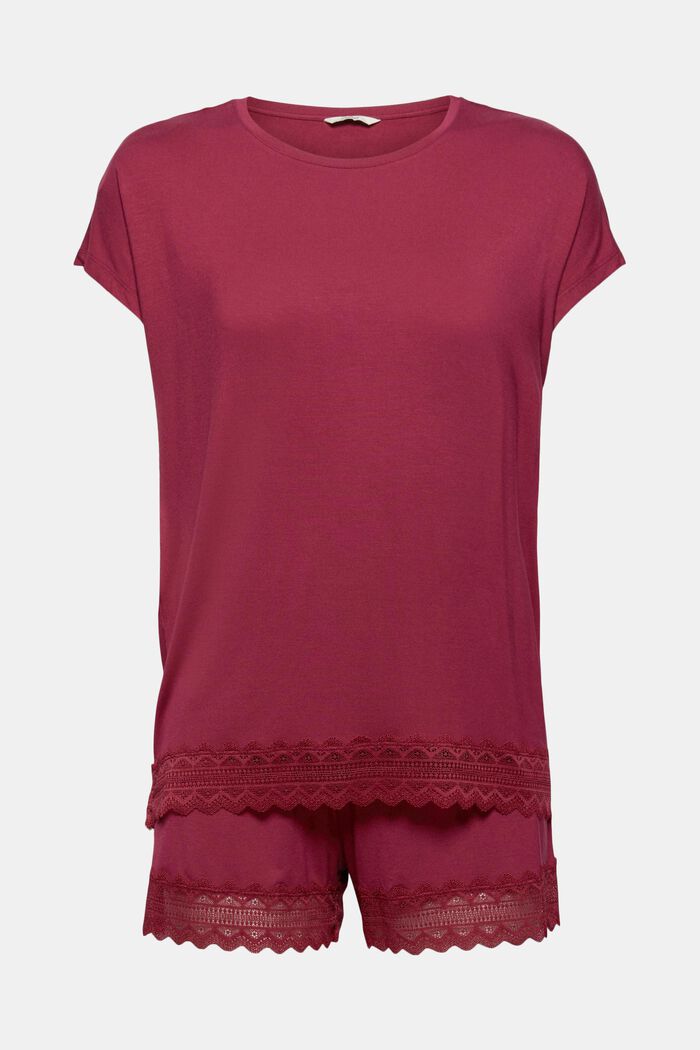 Kurzer Jersey-Pyjama aus LENZING™ ECOVERO™, DARK RED, detail image number 5