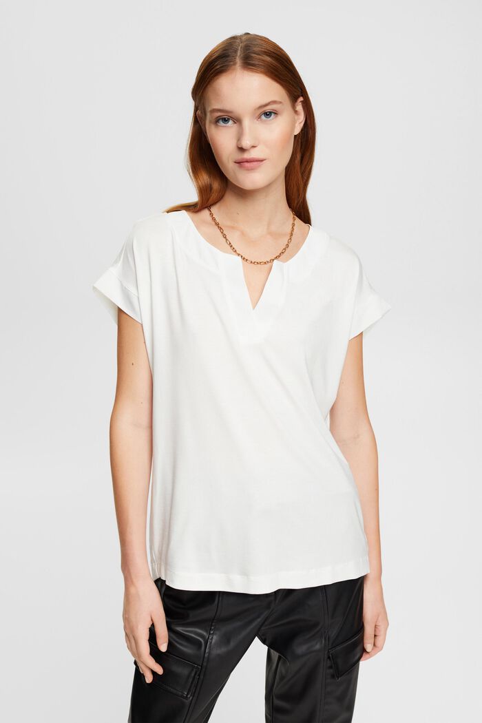 T-Shirt mit V-Ausschnitt, TENCEL™, OFF WHITE, detail image number 1