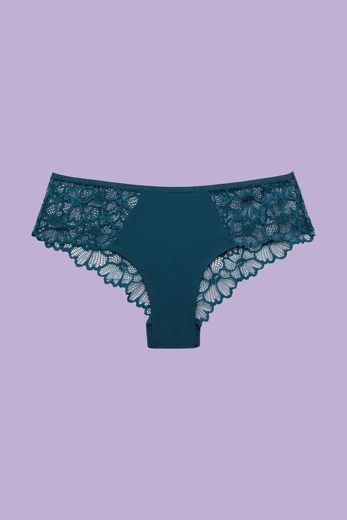 Brazilian-Shorts aus floraler Spitze, PETROL BLUE, detail image number 3