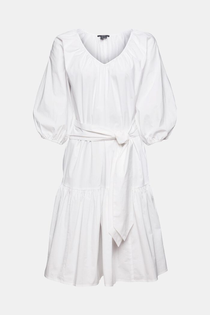 Kleid mit breitem Bindegürtel, WHITE, overview