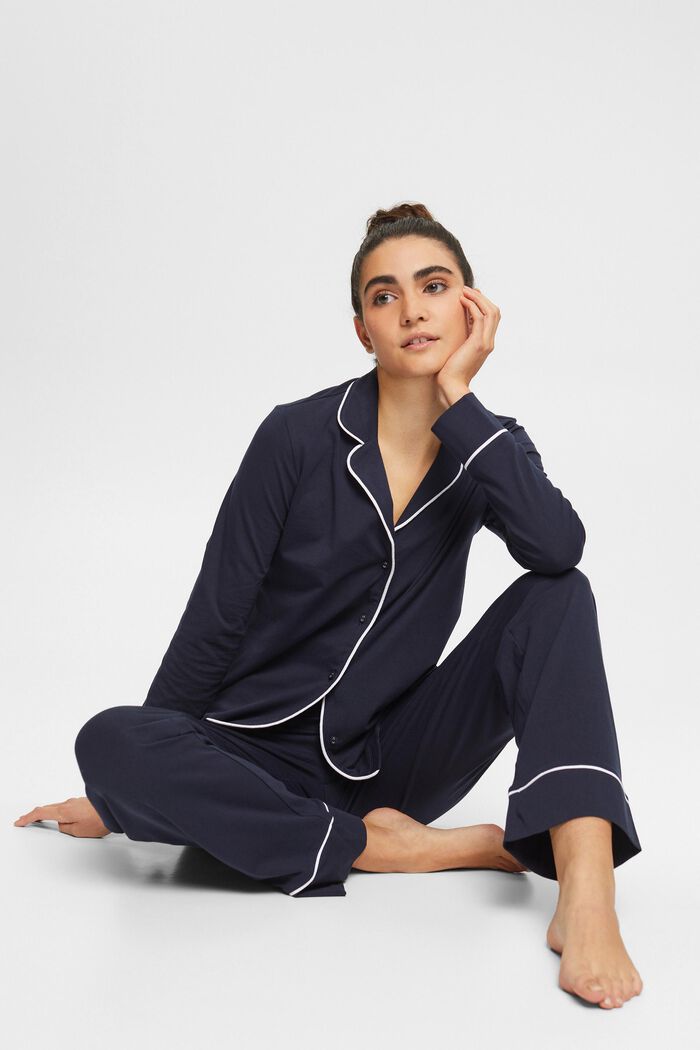 Langer Jersey-Pyjama, NAVY, detail image number 1