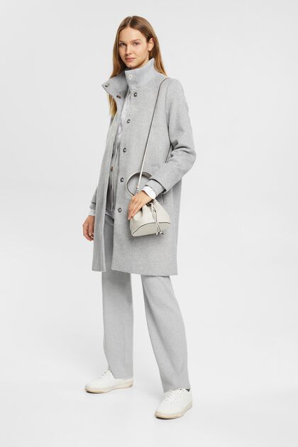 Mantel aus Wollmix mit Rippstrickdetails