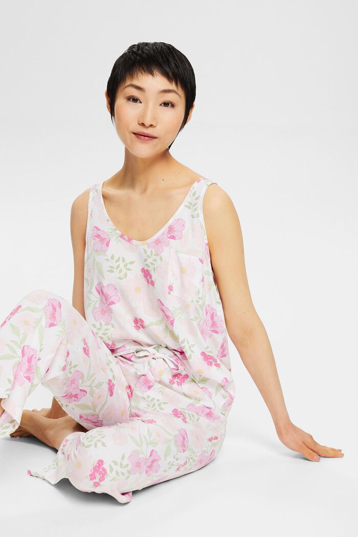 Floral gemusterter Pyjama, LENZING™ ECOVERO™, WHITE, detail image number 1
