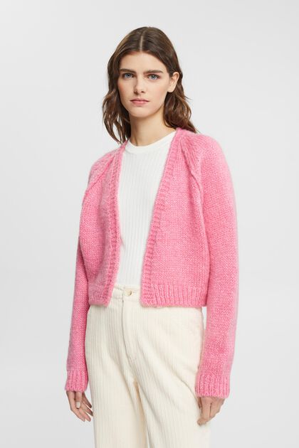 Cropped-Cardigan aus Wollmix, PINK, overview