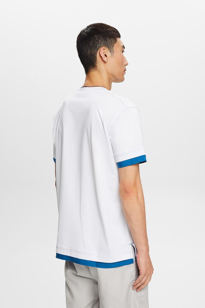 Rundhals-T-Shirt im Lagenlook, 100 % Baumwolle, WHITE, detail image number 3